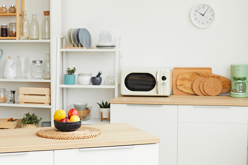 Background image of contemporary kitchen interior with minimal Scandinavian design and wooden elements, copy space