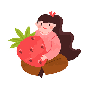 거대한 딸기를 안고있는 여자