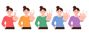 손가락으로 숫자 1,2,3,4,5를 표현하는 제스쳐의 여성