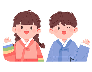 한복을 입은 귀여운 어린이들