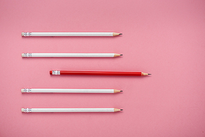 top view of sharpened pencils isolated on pink