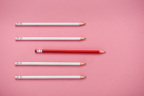 top view of sharpened pencils isolated on pink