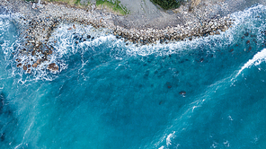 aerial view of beautiful blue sea with rocky coast, Israel