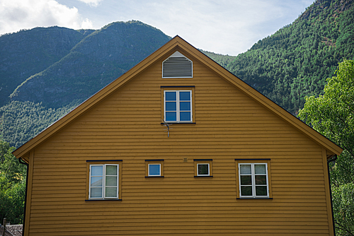 Yellow house in Gudvangen town, Neirofjord, Norway