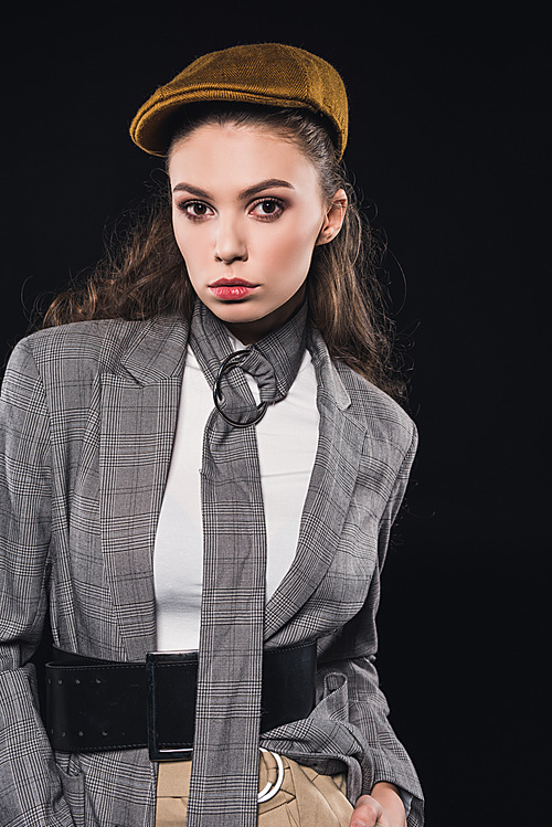 portrait of elegant fashionable young woman  isolated on black