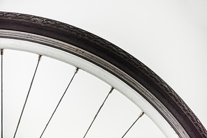bicycle wheel with rim, tire and spokes isolated on white
