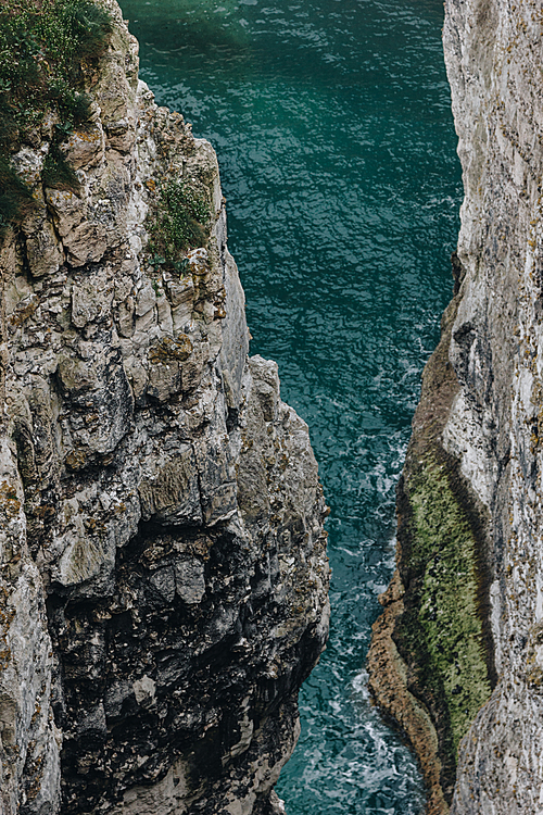 aerial view of rocky cliffs and sea, Etretat, Normandy, France