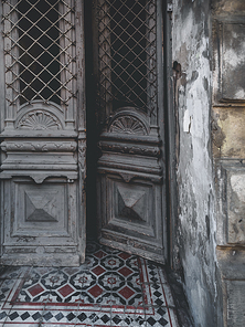 close up view of wooden door of ancient building