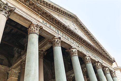 Pantheon facade columns and dedicatory inscription