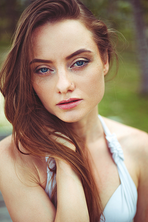 portrait of attractive young woman with long hair 