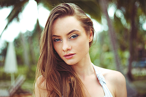 portrait of attractive young woman with long hair 