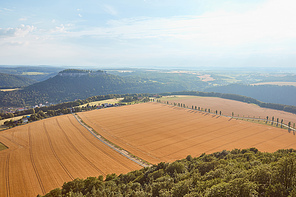 aerial view of orange fields with harvest and roads in Bad Schandau, Germany