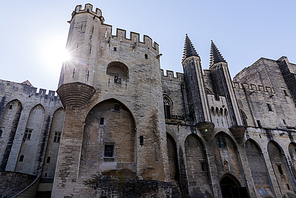 low angle view of beautiful famous Palais des Papes (Papal palace) in Avignon, France