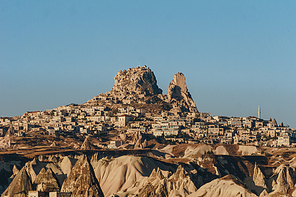 Aerial view of city and fairy chimneys, Cappadocia, Turkey