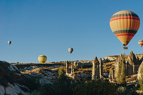 Hot air balloons festival in Goreme national park, fairy chimneys, Cappadocia, Turkey