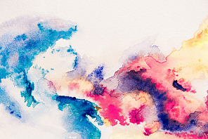 abstract colorful painting with blue, red and yellow watercolor watercolor paints on white background