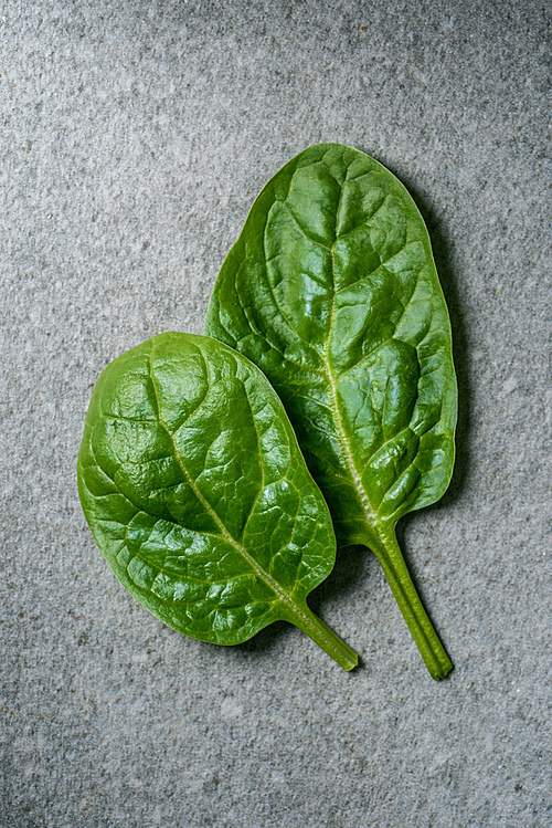 top view of wet spinach leaves with water drops