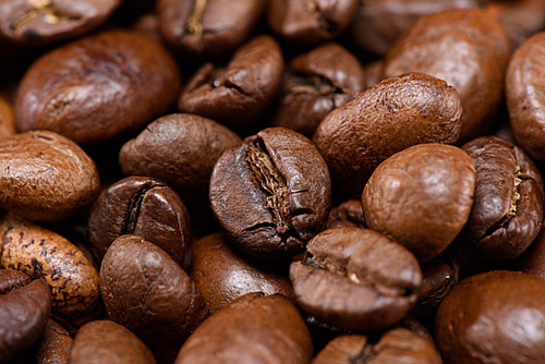 full frame of roasted coffee beans backdrop