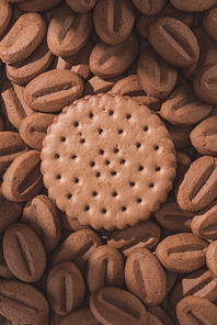 top view of delicious cookies in shape of coffee beans and round cookie