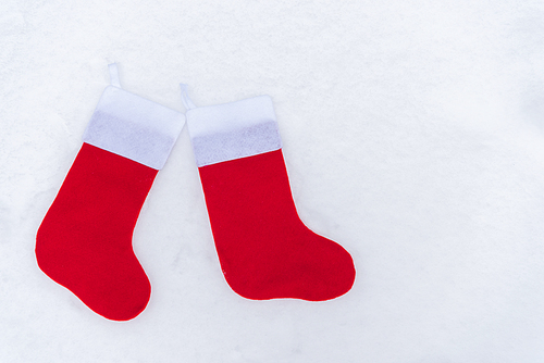 close-up view of red christmas socks isolated on white