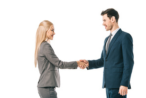 businesspeople shaking hands and making deal isolated on white