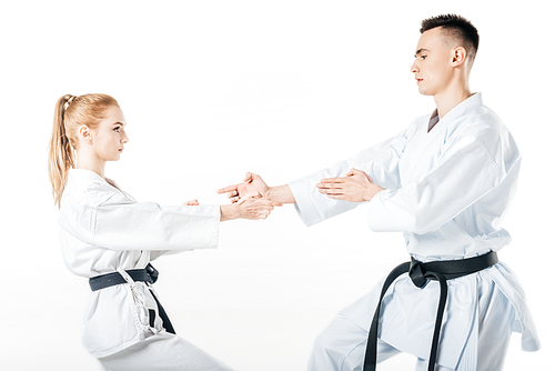 karate fighters standing in poses isolated on white