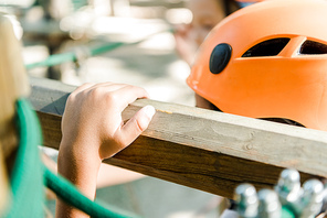 cropped view of african american boy in helmet