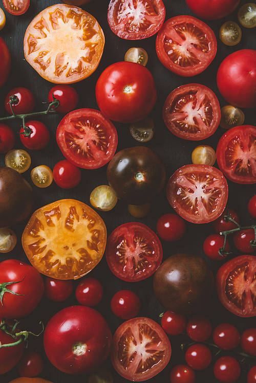 top view of background with different tomatoes