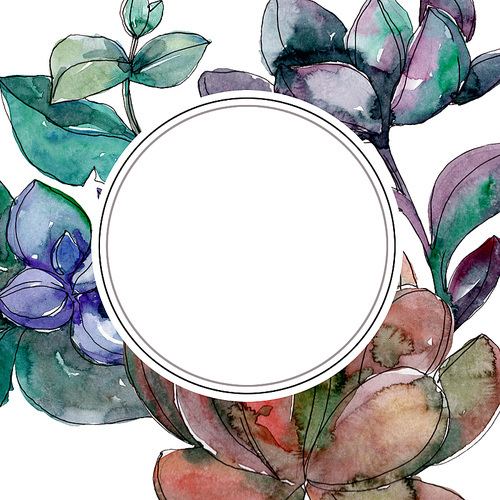 Succulents floral botanical flowers. Wild spring leaf wildflower isolated. Watercolor background illustration set. Watercolour drawing fashion aquarelle isolated. Frame border ornament square.