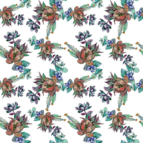 Succulents floral botanical flowers. Wild spring leaf wildflower. Watercolor illustration set. Watercolour drawing fashion aquarelle. Seamless background pattern. Fabric wallpaper print texture.