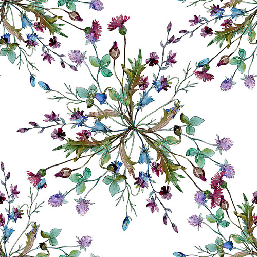 Wildflowers floral botanical flowers. Wild spring leaf wildflower. Watercolor illustration set. Watercolour drawing fashion aquarelle. Seamless background pattern. Fabric wallpaper print texture.
