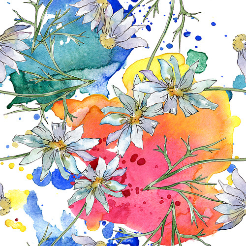 Wildflowers floral botanical flowers. Wild spring leaf wildflower. Watercolor illustration set. Watercolour drawing fashion aquarelle. Seamless background pattern. Fabric wallpaper print texture.