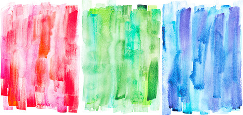 Abstract painting with red, green and blue paint strokes on white
