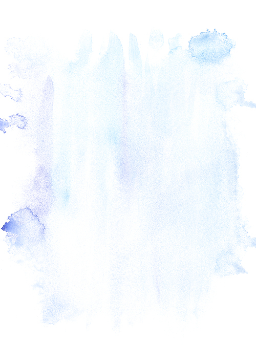 Abstract painting with light blue paint blots and strokes on white