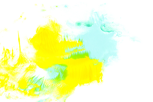 Abstract painting with blue and yellow watercolour paint strokes on white