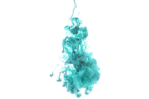 close up view of blue gouache splash isolated on white