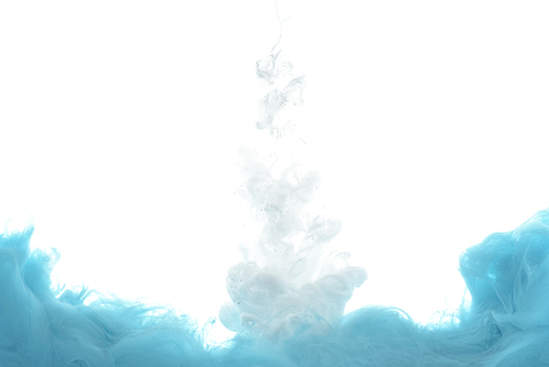 mixing of blue and white paint splashes isolated on white