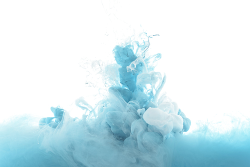mixing of blue paint splashes isolated on white