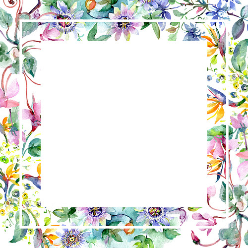 Bouquet floral botanical flowers. Wild spring leaf wildflower isolated. Watercolor background illustration set. Watercolour drawing fashion aquarelle isolated. Frame border ornament square.