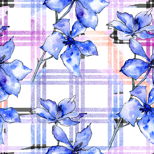 Purple orchid flower. Floral botanical flower. Seamless background pattern. Fabric wallpaper print texture. Watercolor background illustration set.