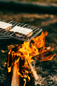 two sandwiches cooking on grill grate over fire