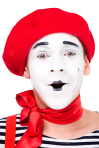 portrait of surprised mime isolated on white