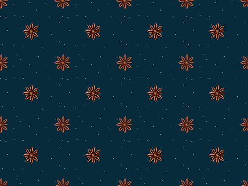 top view of seamless pattern from anise stars isolated on dark blue background