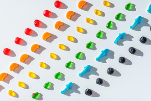set of delicious colored jelly candies on white