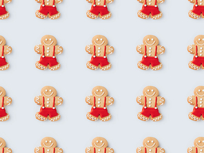 top view of pattern with Gingerbread men, isolated on white