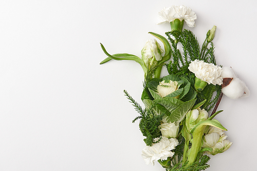 close-up view of beautiful tender white flower bouquet isolated on grey