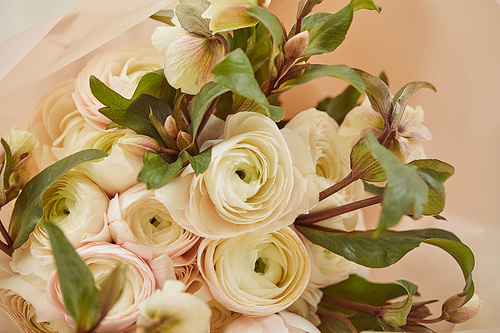 close up of bouquet of white peonies