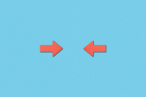top view of horizontal opposite red pointers on blue background