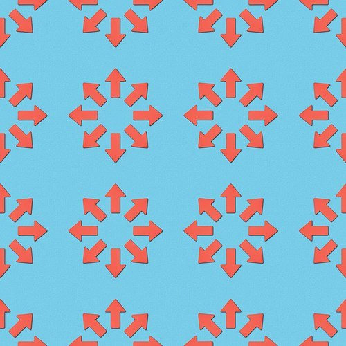collage of red pointers in circles on blue background| seamless background pattern
