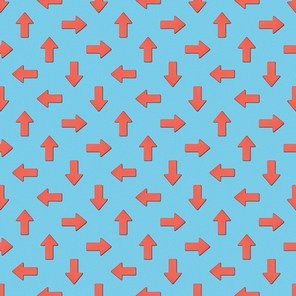 collage of red arrows in different directions on blue background| seamless background pattern